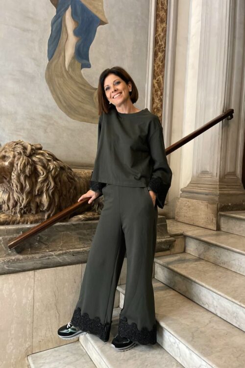 D’elle Pantalone elastico in vita Colore: Verde Militare