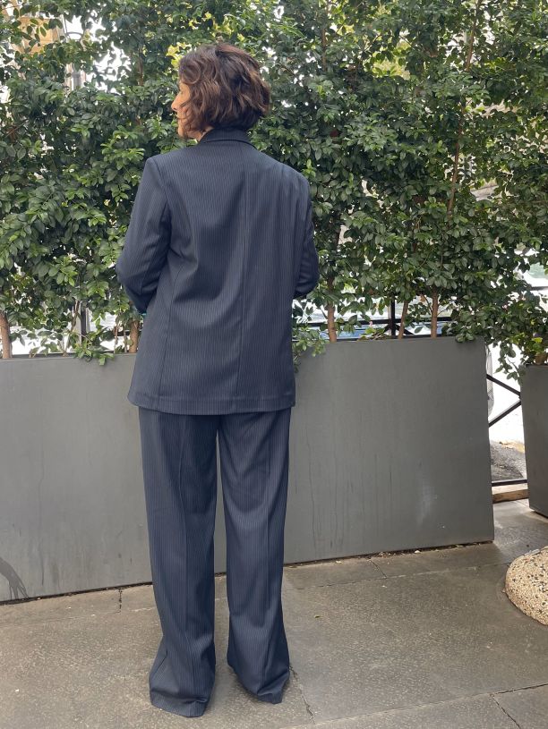 Wuside Pantalone gamba larga Colore: blu gessato