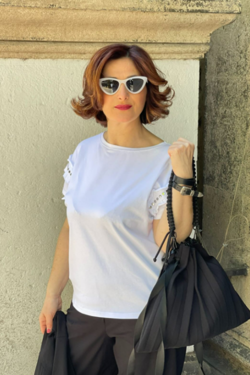 Operà – T-Shirt con Borchie Colore Bianco