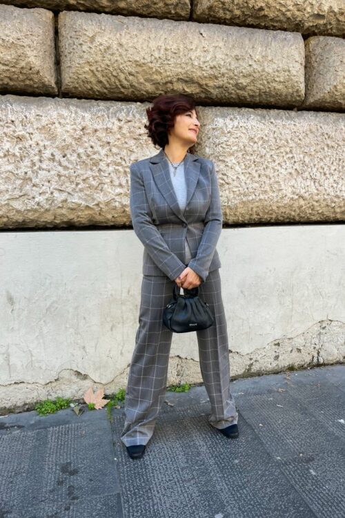 Rebeka Ross – Pantalone Grigio Fantasia a Quadri